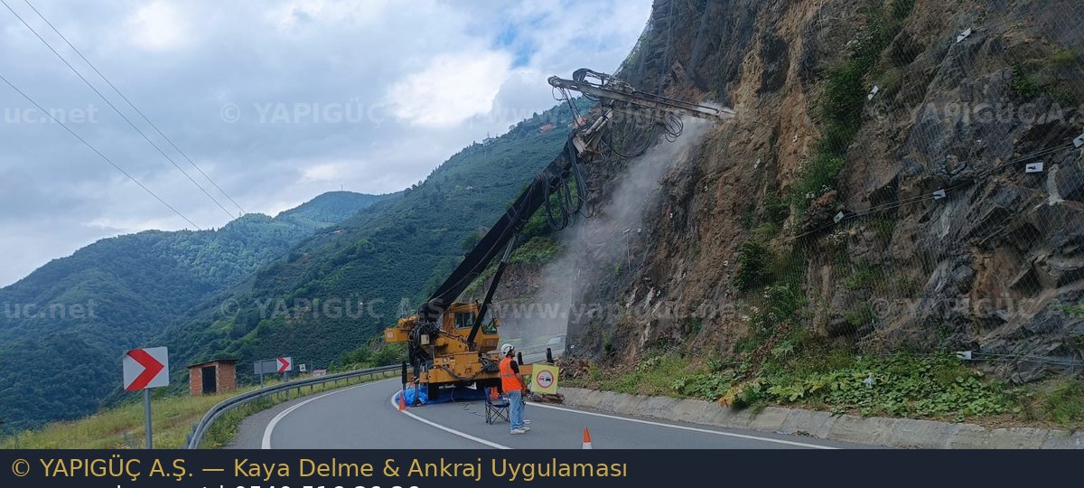 YAPIGÜÇ Kaya Delme Ankraj Uygulaması - Dağ Yolu Stabilizasyon
